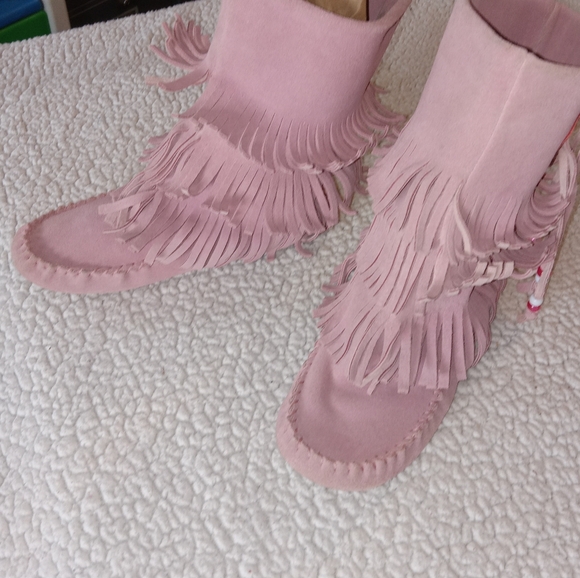 Steve Madden Dusty Pink Leather Apachee Fringed Moccasin Boots size 6.5 - Picture 6 of 15